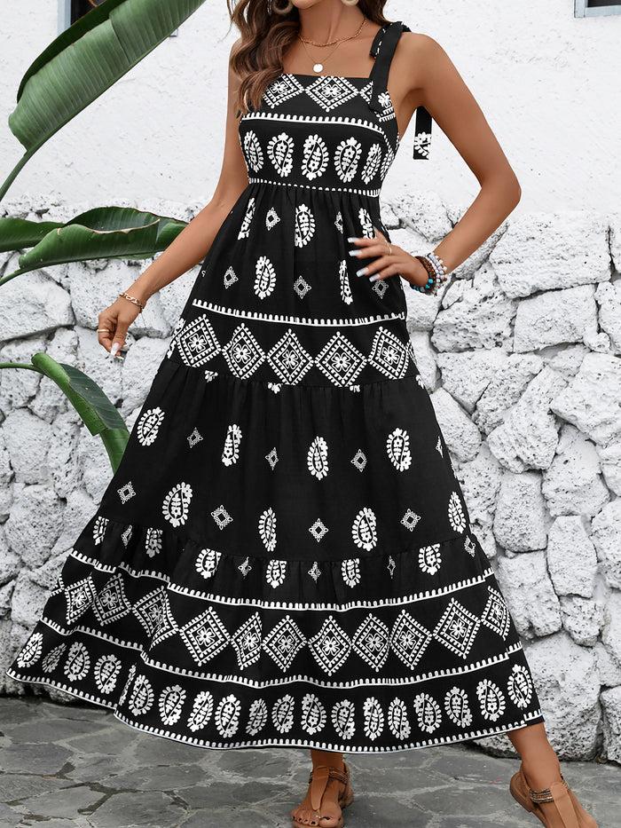 Allegra K Boho Style Sleevesless Lace-Up Maxi Dress