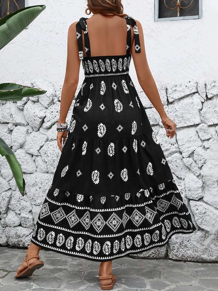 Allegra K Boho Style Sleevesless Lace-Up Maxi Dress