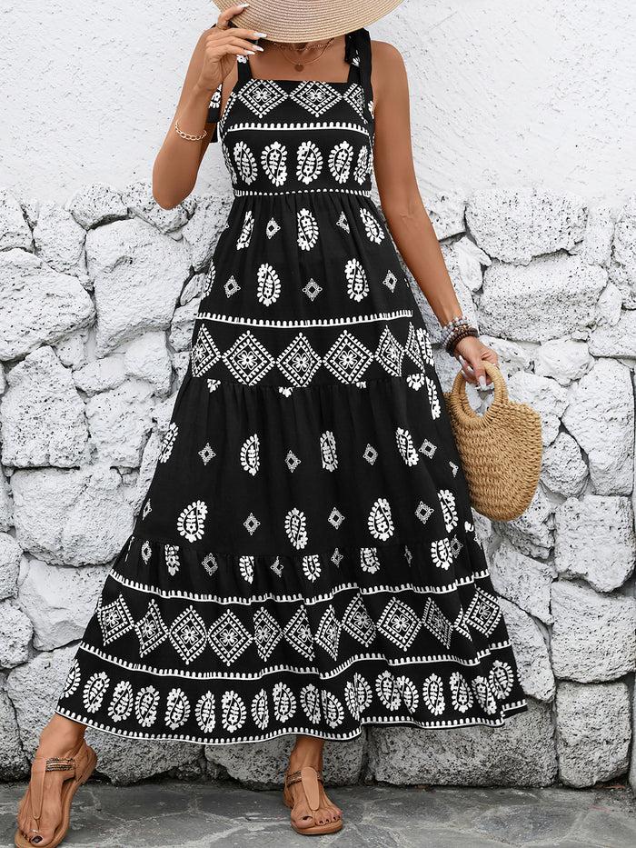 allegra k Boho Style Sleevesless Lace-Up Maxi Dress
