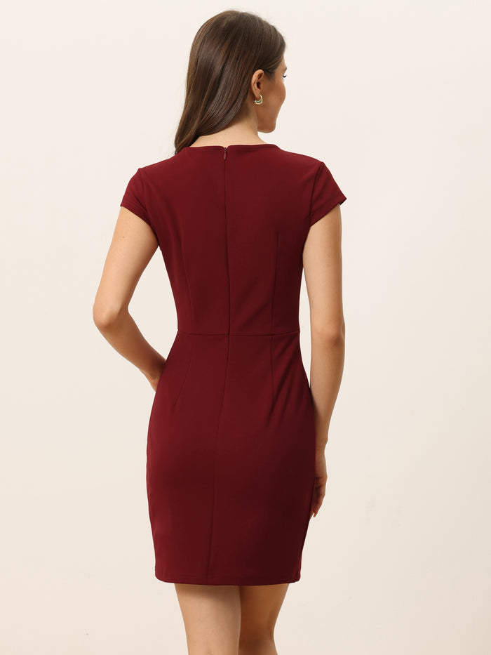 Allegra K Cap Sleeve Basic Slim Fit Work Mini Bodycon Dress