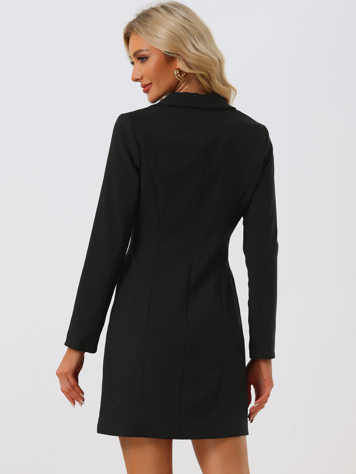 Allegra K Casual Blazer Notched Lapel Collar Office Work Dress
