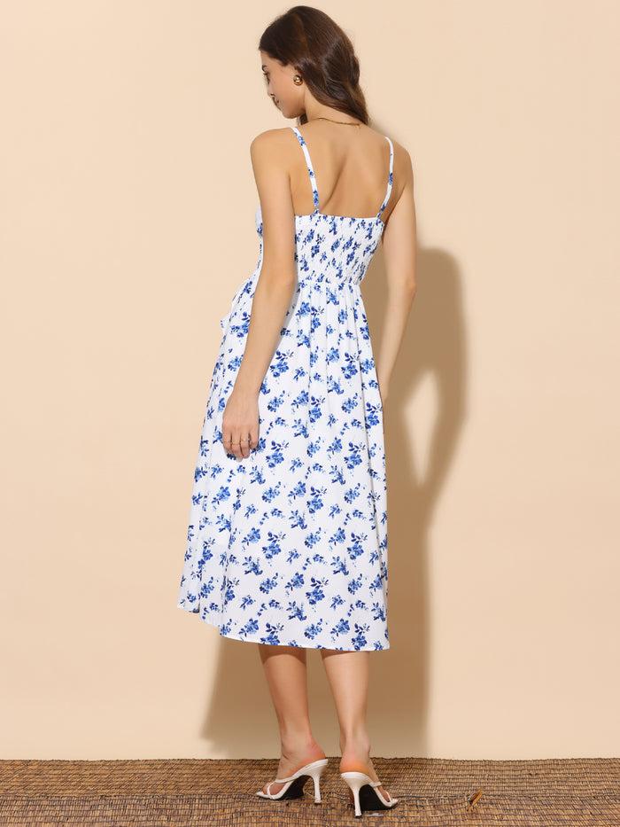 Allegra K Casual Floral Sweetheart Neck Sleeveless Midi Dress Sundress