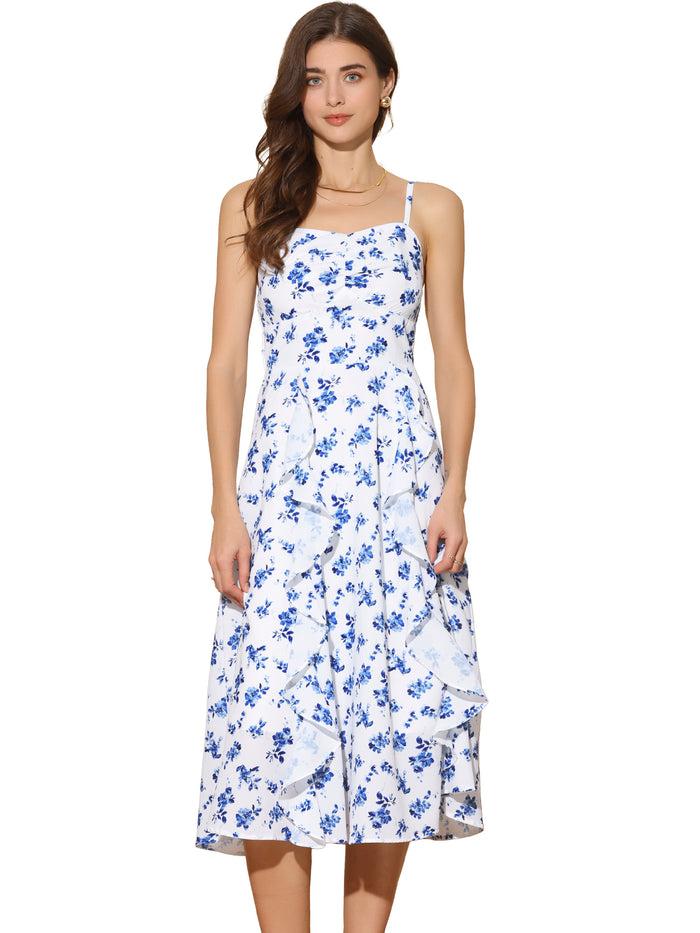 Allegra K Casual Floral Sweetheart Neck Sleeveless Midi Dress Sundress