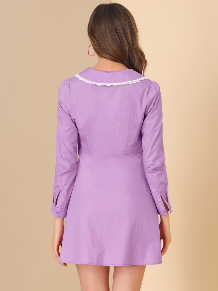 Allegra K Casual Peter Pan Collar Long Sleeve Cotton Button Front Shirt Dress