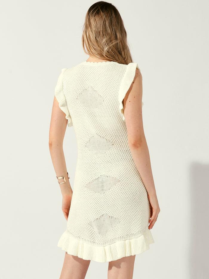 Allegra K Casual Round Neck Midi Ruffled Knit Dress