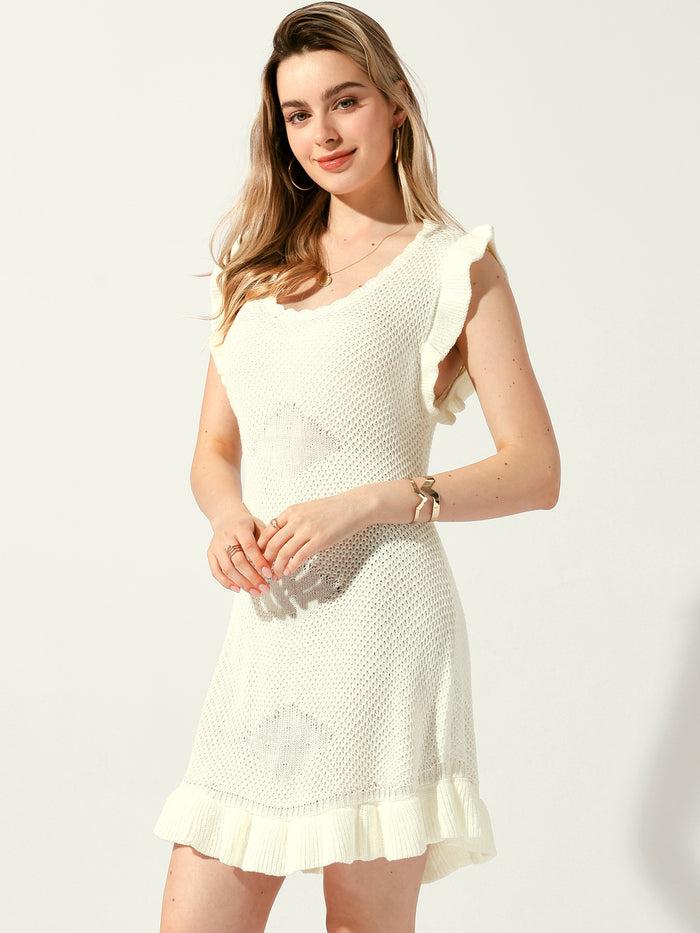 allegra k Casual Round Neck Midi Ruffled Knit Dress