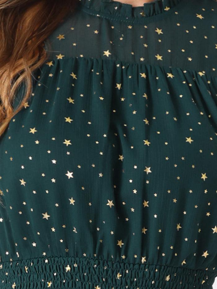 Allegra K Chiffon Sleeveless Smocked Waist Gilding Metallic Stars Party Dress