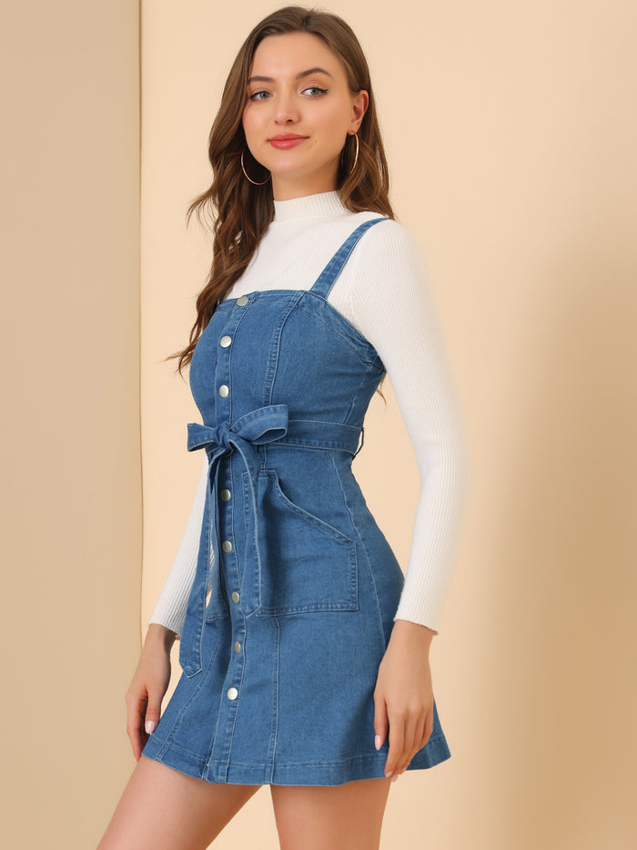 Allegra K Classic Adjustable Strap A-Line Denim Overall Dress