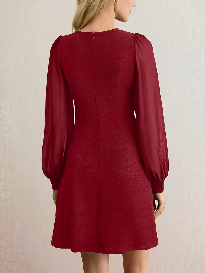 Allegra K Classic Round Neck With Timeless Button Front Long Sleeve A-Line Casual Dress