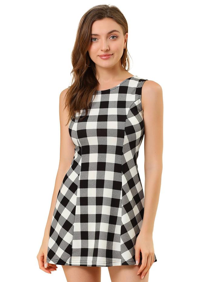 Allegra K Classic Sleeveless Mini A-Line Fit And Flare Plaid Dress