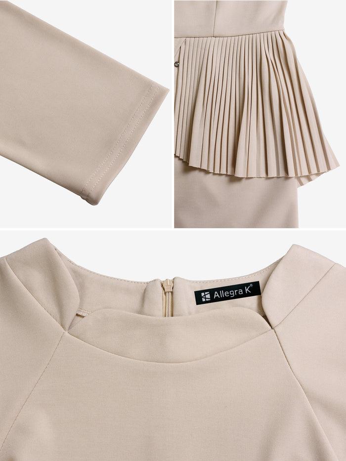 Allegra K Classic Slim Fit Solid Color Short Sleeves Belted Midi Sheath Work Dress