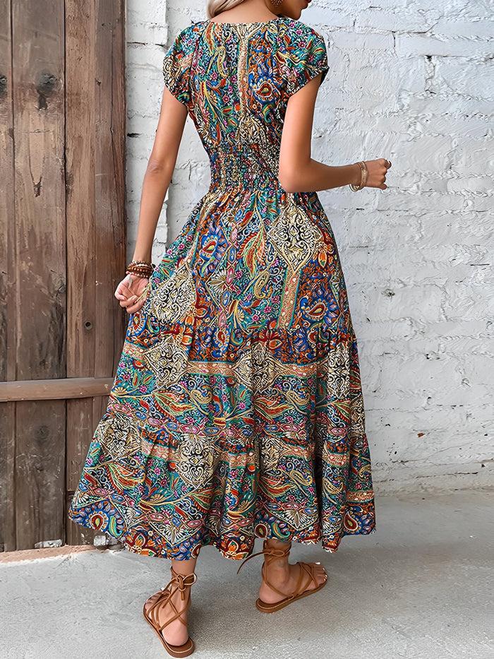 Allegra K Colorful Long Dress Foreign Trade V Neck High Waist Skirt