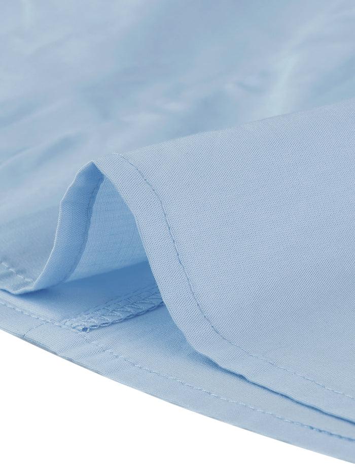 Allegra K Contrast Collar Button Front Tie Neck Short Sleeve Dress