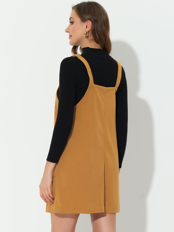 Allegra K Corduroy Adjustable Straps Button Down Pinafore Overall Dress