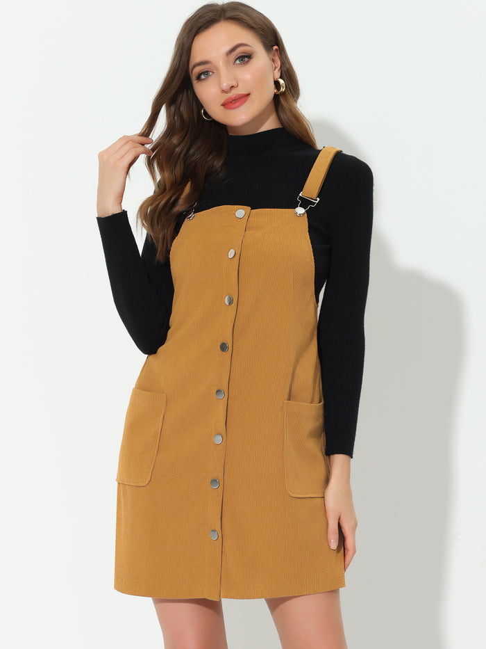 allegra k Corduroy Adjustable Straps Button Down Pinafore Overall Dress