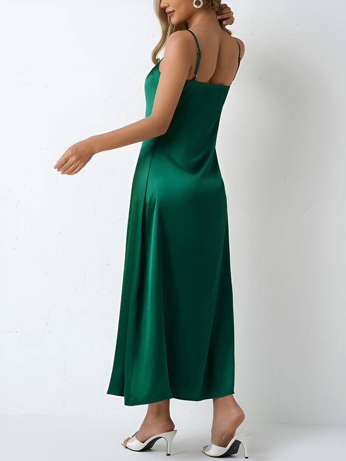 Allegra K Cowl Neck Sleeveless Satin Spaghetti Strap Solid Color Dress