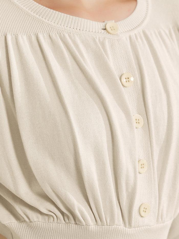 Allegra K Crew Neck Pleated Lantern Sleeve Midi Ribbed Knit Sweater Dress