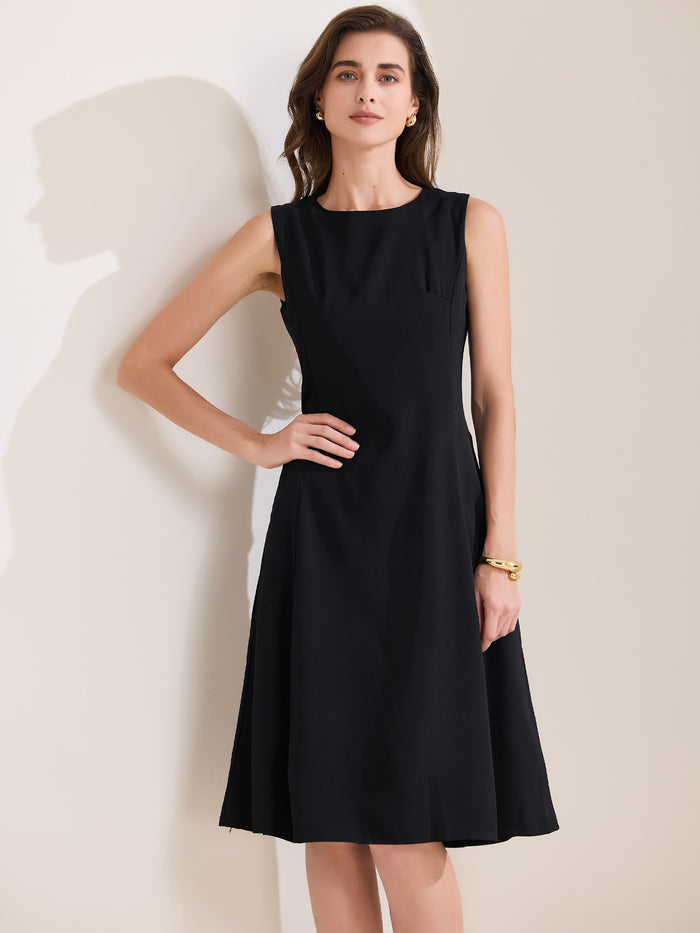 allegra k Crew Neck Sleeveless Pocketed A-Line Midi Dress
