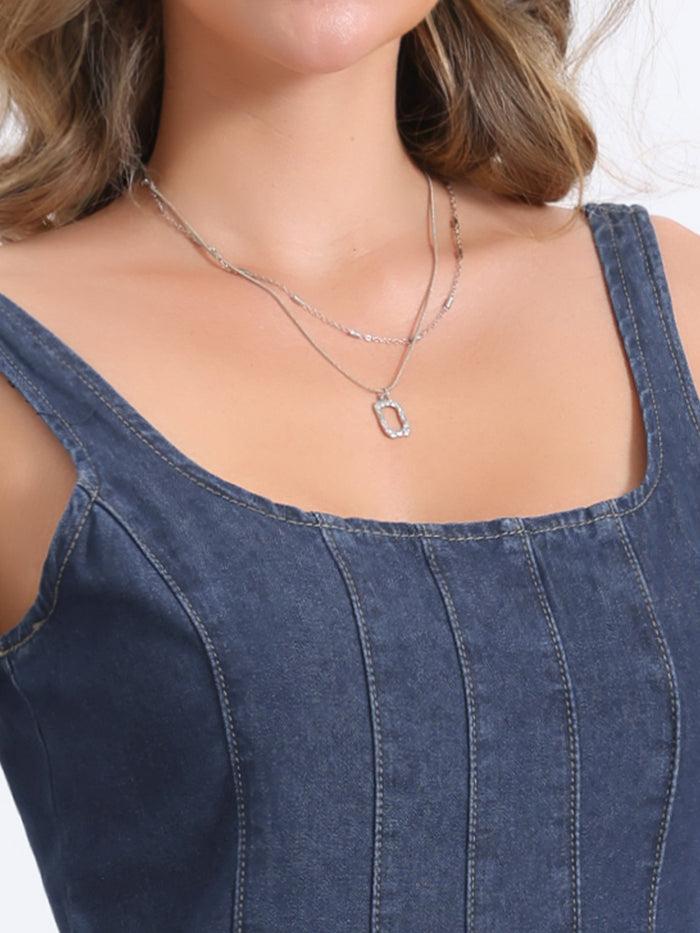 Allegra K Denim Casual Square Neck A-Line Mini Jean Dress