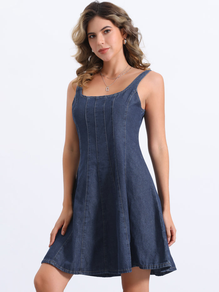 allegra k Denim Casual Square Neck A-Line Mini Jean Dress