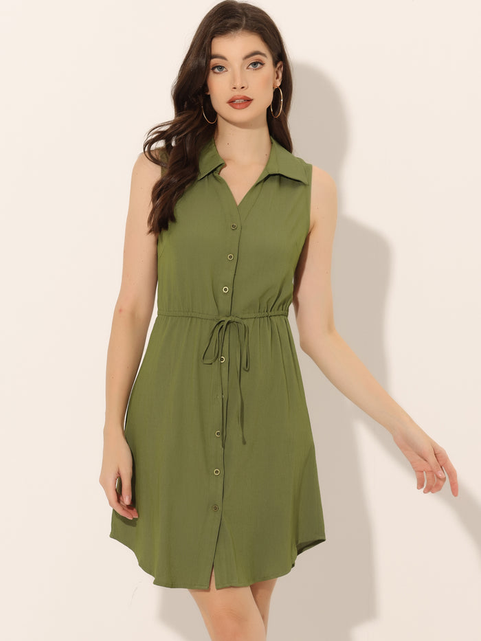 allegra k Denim Collar Button Down Tie Waist Jean Shirt Dress