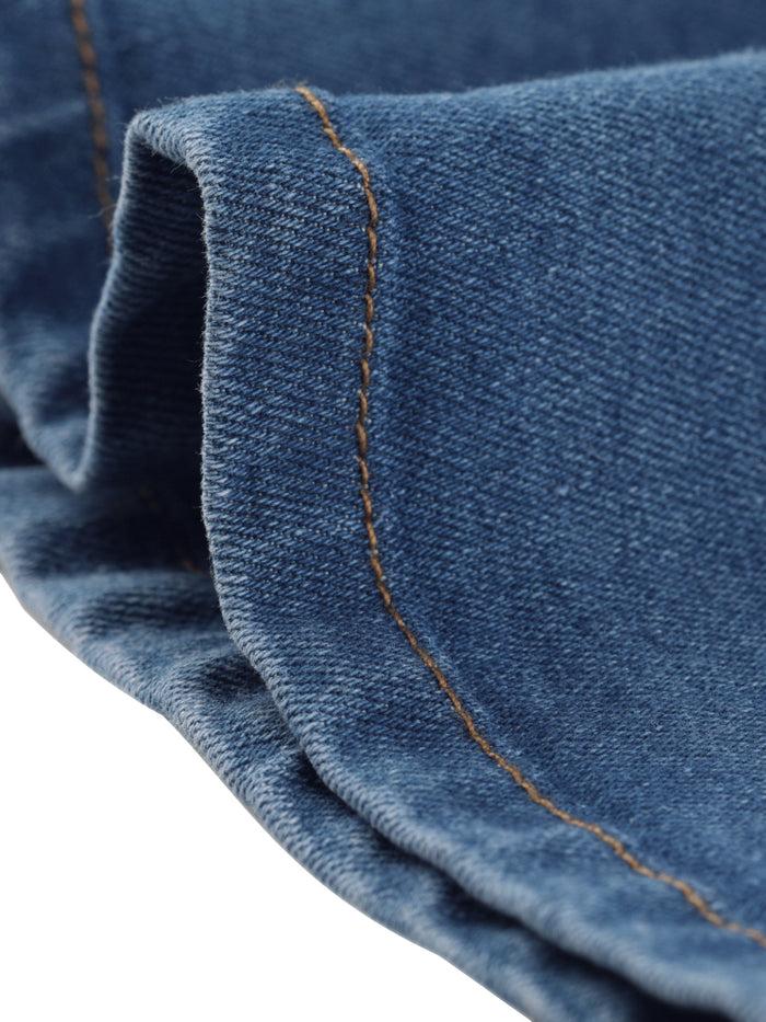 Allegra K Denim Stand Collar Buttom Sleeveless Distressed A-line Midi Dress