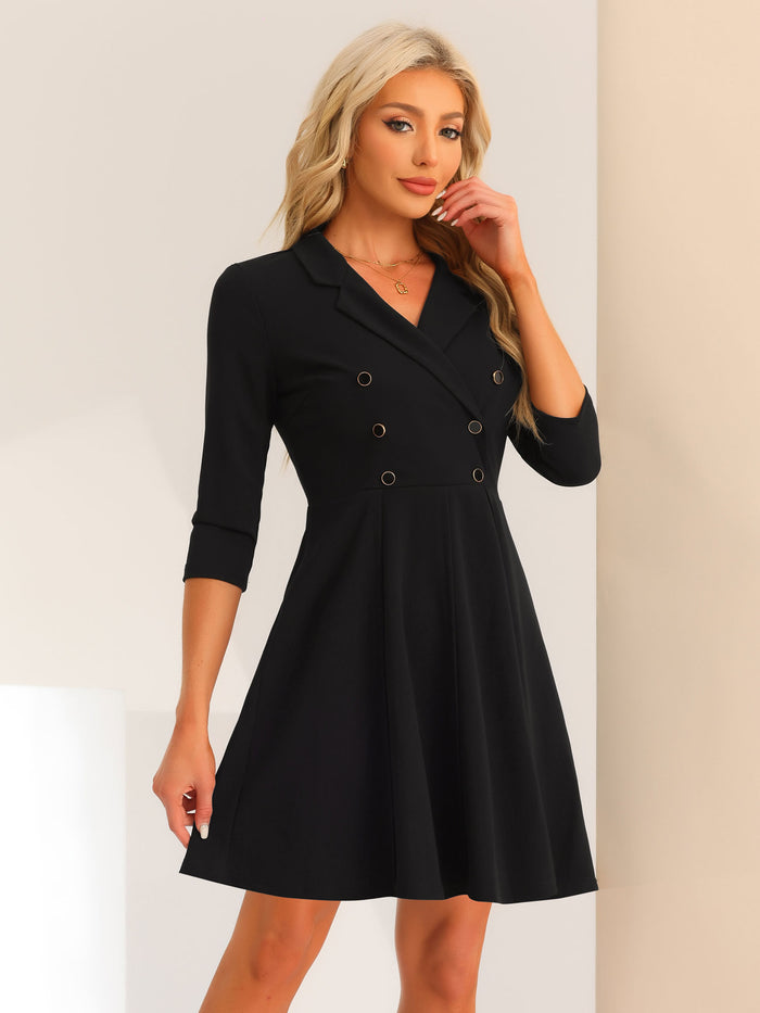 allegra k Double Breasted Dress Notched Lapel Half Sleeve Business Blazer Dress