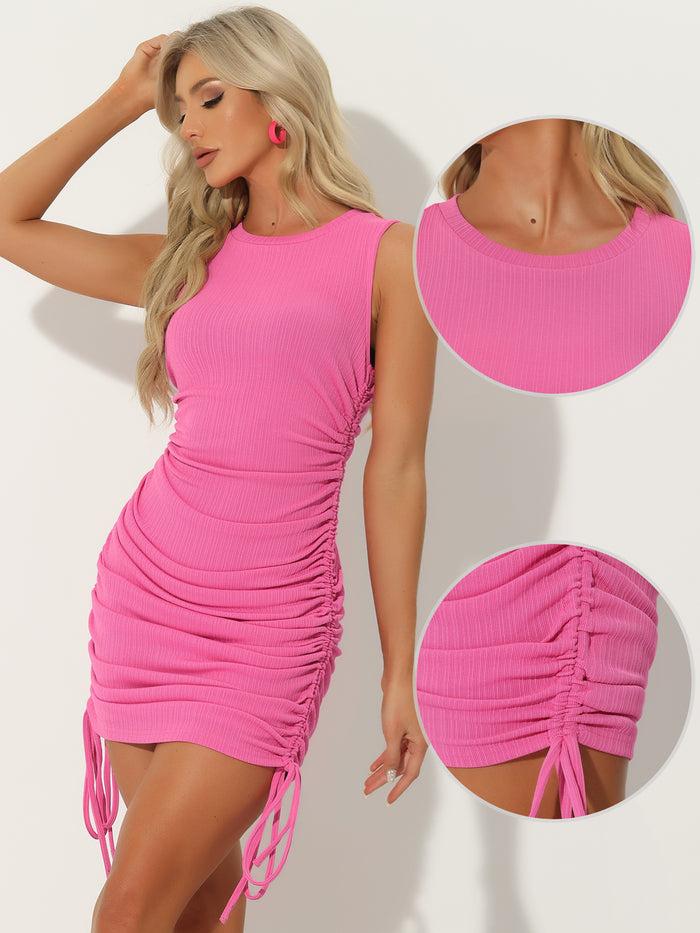 Allegra K Drawstring Ruched Bodycon Sleeveless Mini Dress