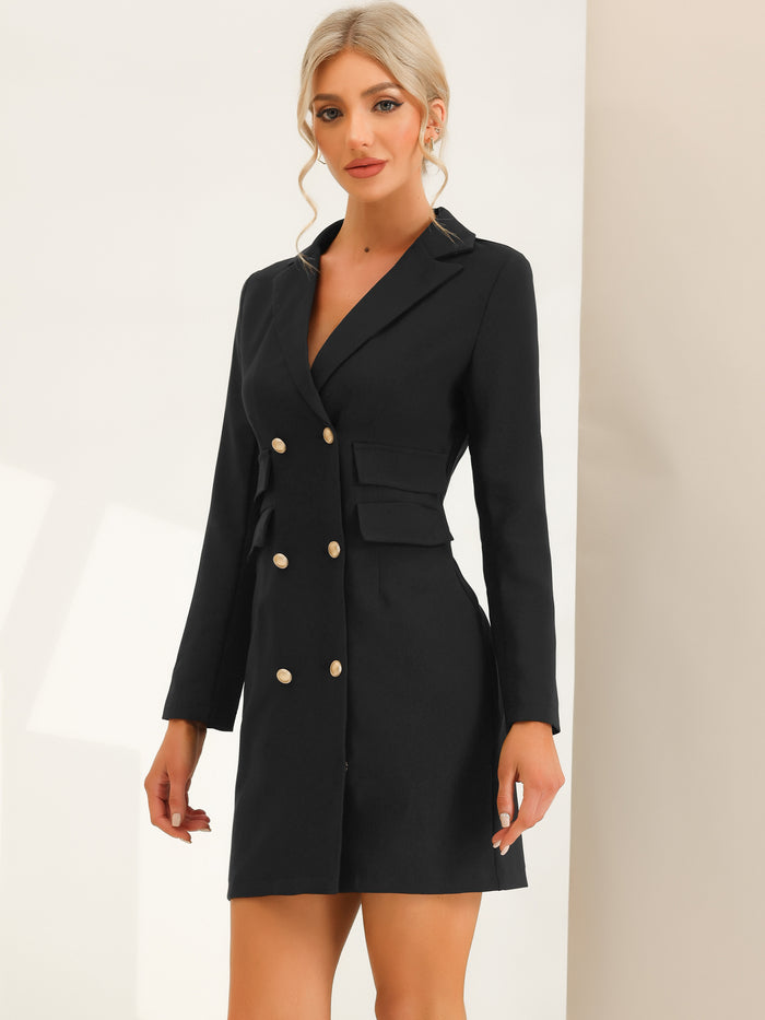 Allegra K Elegant Double Breasted V Neck Long Sleeve Office Work Blazer Dress