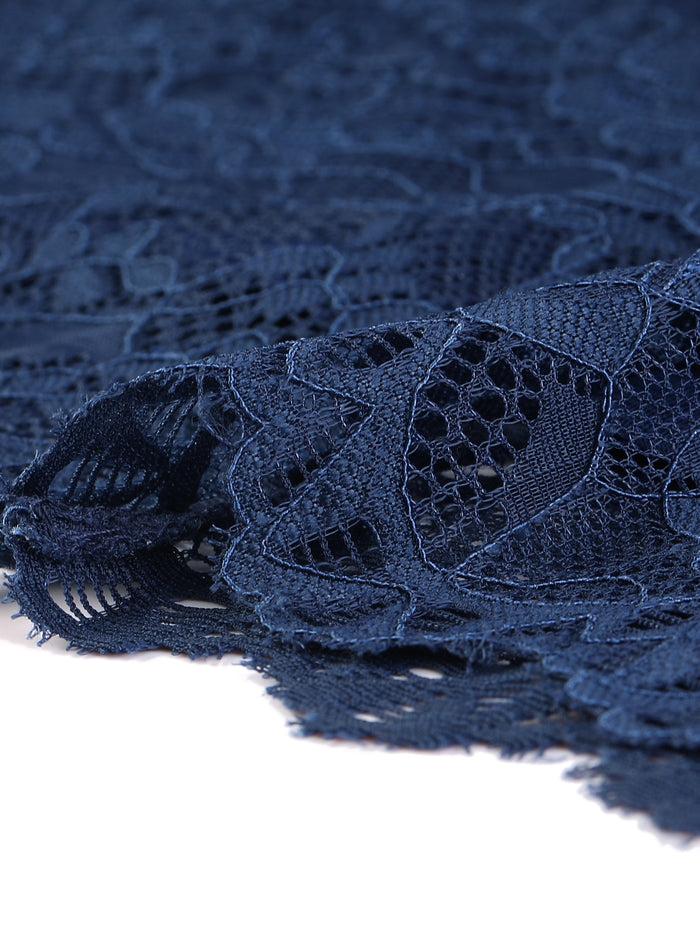 Allegra K Elegant Floral Lace Crew Neck Short Sleeve Cocktail Party Dress