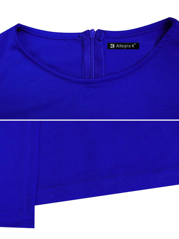 Allegra K Elegant Flutter Ruffles Short Sleeves Solid Color Midi Slim Sheath Office Dress