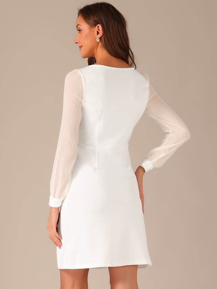 Allegra K Elegant Mesh Sleeve Split Side A-Line Casual Square Neck Dress