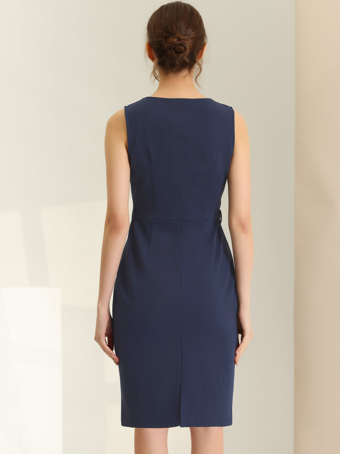 Allegra K Elegant Sleeveless Work Round Neck Bodycon Sheath Dress