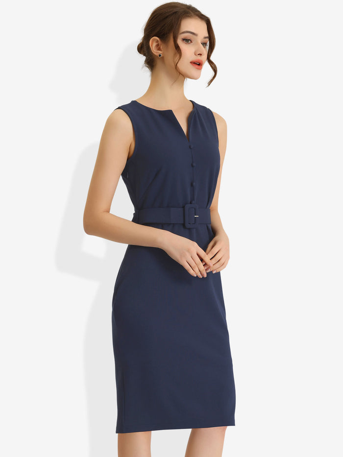 Allegra K Elegant Sleeveless Work Round Neck Bodycon Sheath Dress