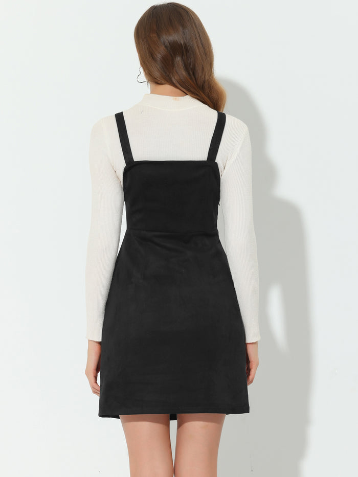 Allegra K Faux Suede Zipper Front A-Line Pinafore Overall Dress