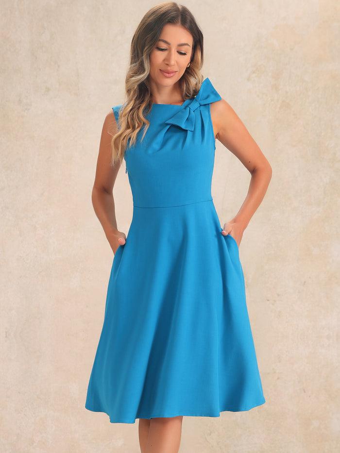 allegra k Flared Sleeveless Bowknot Midi A-Line Formal Dress
