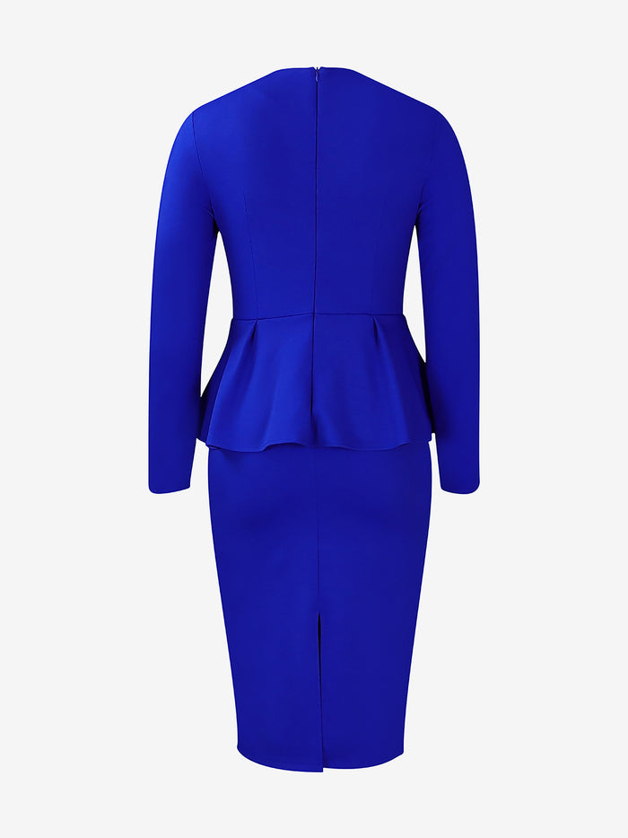 Allegra K Flattering Slim Fit With Hidden Zipper Solid Color Long Sleeves Midi Sheath Date Nights & Cocktail Parties Dress