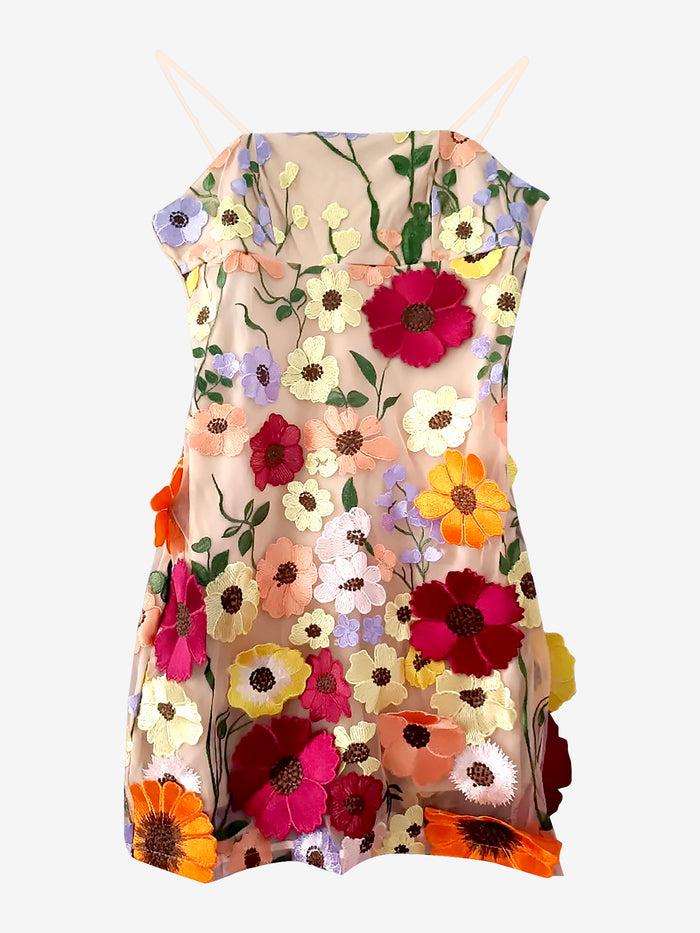 Allegra K Floral Embroidery Spaghetti Strap Mini Dress