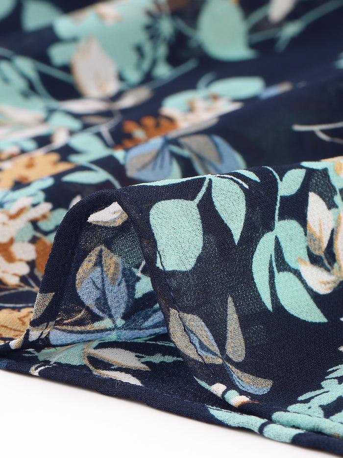 Allegra K Floral Flutter Sleeve V Neck Smocked Ruffle Dress