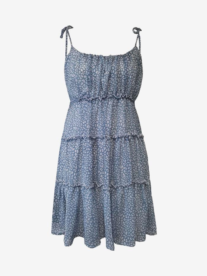 Allegra K Floral Lace-Up Spaghetti Strap Tiered Ruffled Dress