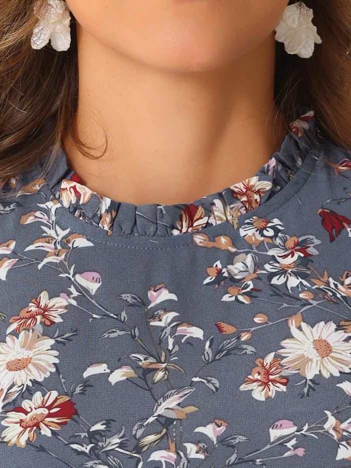 Allegra K Floral Long Sleeve Belted Flowy Chiffon Midi Dress