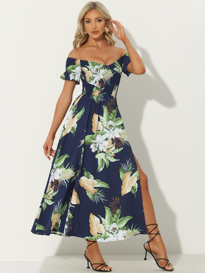 allegra k Floral Off Shoulder Midi Beach Summer Vacation Dress