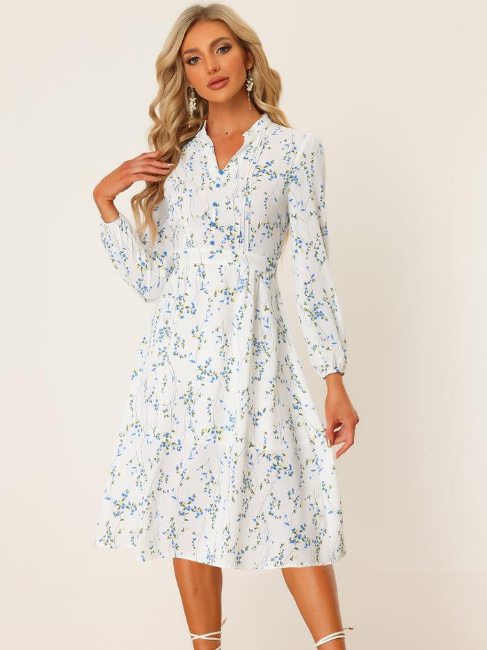 allegra k Floral Print Long Sleeve Spring Flowy Midi Boho Dress