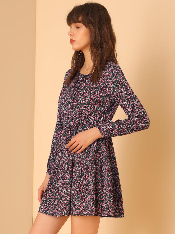 Allegra K Floral Print Tiered Lightweight Flowy Long Sleeve Dress