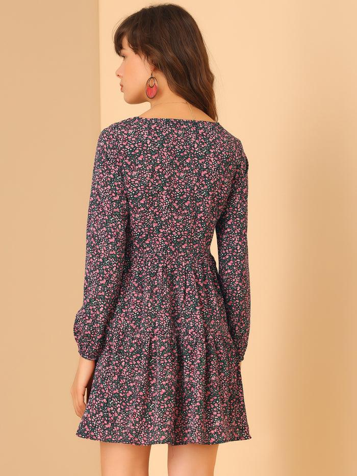 Allegra K Floral Print Tiered Lightweight Flowy Long Sleeve Dress
