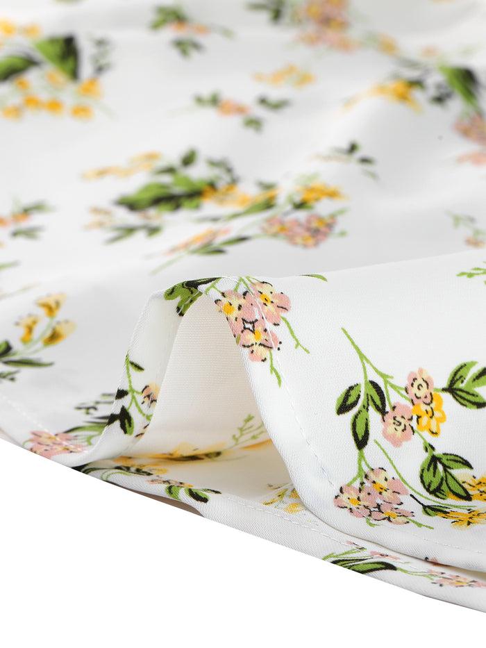 Allegra K Floral Printed Short Sleeve Self Tie Summer Mini Dress