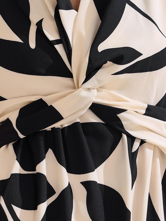 Allegra K Floral Sleeveless Deep V Neck Irregular Hem Midi Dress