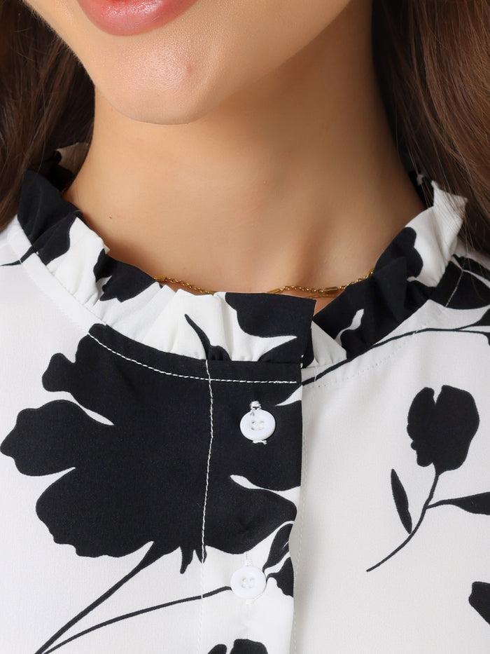 Allegra K Floral Sleeveless Ruffle Neck Lace-Up Midi Dress