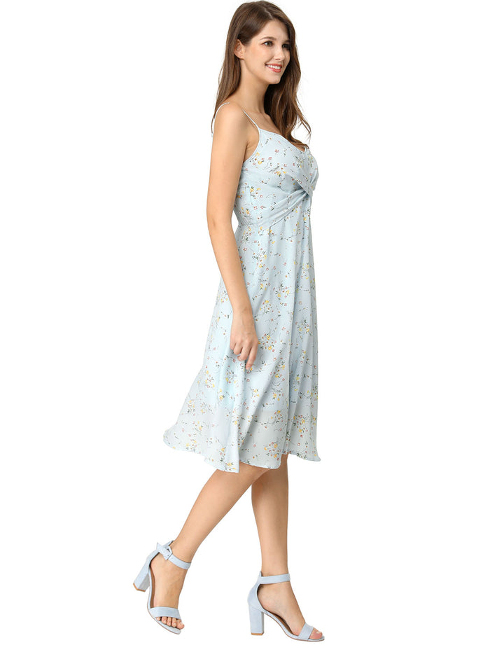 Allegra K Floral Twist Front Knee Length Summer Adjustable Strap Dress