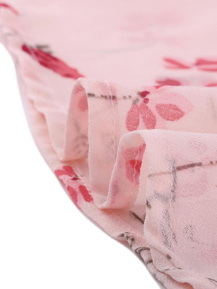 Allegra K Floral V Neck Semi Sheer Layered Tiered Mini Dress